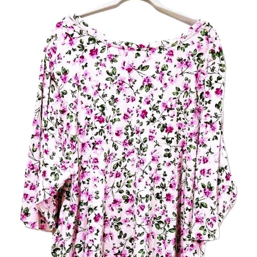 New PINK BLOSSOM VINE FLORAL V-NECK SHORT SLEEVE TEE  5X  SPRING SUMMER - Picture 6 of 6